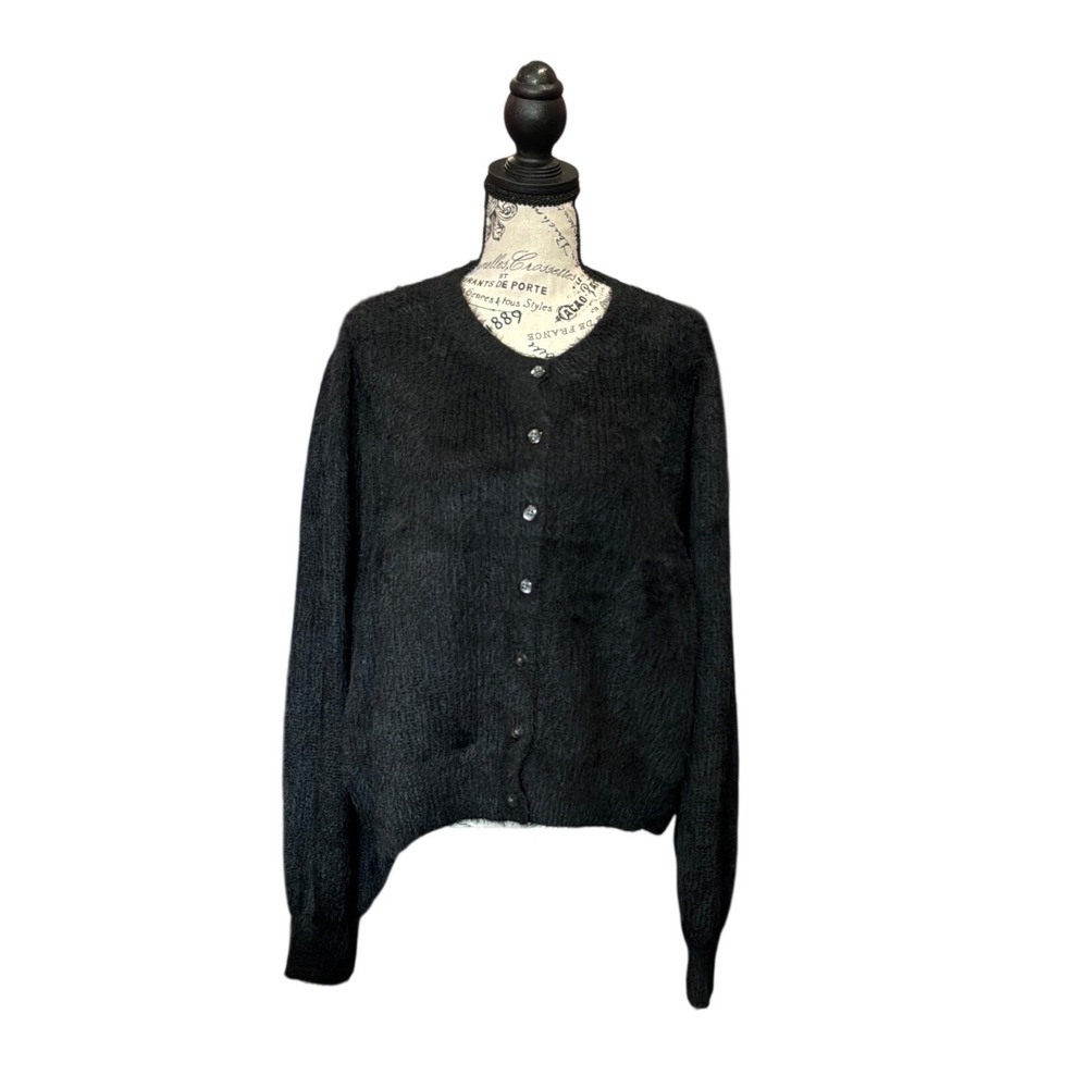 Old Navy Womens XXL Black Fuzzy Eyelash Knit Button Front Cardigan Sweater